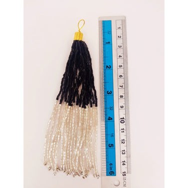 Black And Silver Bead Tassels Latkan, Indian Latkans, Beaded Danglers